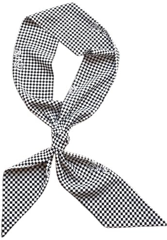 GIMIRO Eleganter Damen-Seidenschal 140 x 9cm Schwarz-Weiß Karierter Schal mit Rosenmuster, Vintage-Stil Halstuch, Quadratisches Design (Black White Mini Plaid Rose)