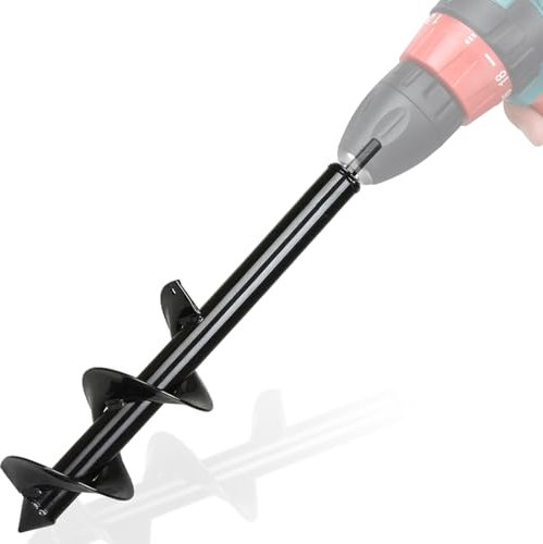 Warmfay Broca de tierra para jardín para taladro, caracoles de jardín, 60 x 10 cm, broca de plantación para atornillador inalámbrico, acero inoxidable, broca helicoidal, color negro