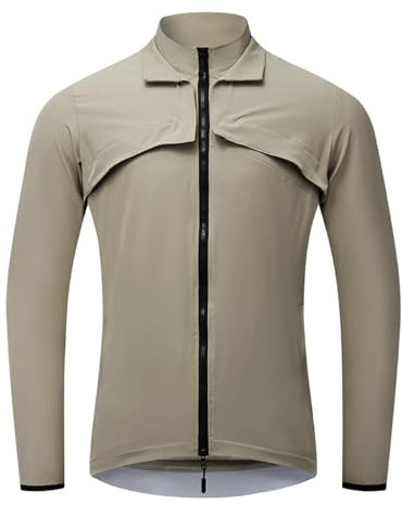 XYMCX Men's Waterproof Cycling Jacket –Two-way zip-2-in-1 Running Reflective Rain Coat – Windproof, Lightweight, and Breathable for Sports, Gym, Workouts, Walking, and Hiking, khaki-XXL