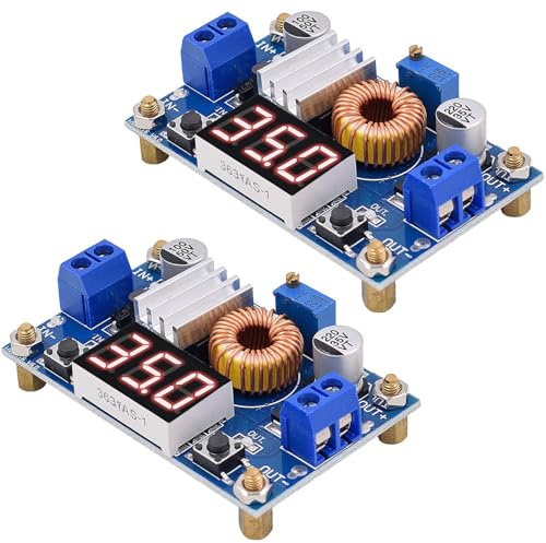 RUNCCI-YUN 2 Pack DC-DC 5A Step Down Netzteil Converter, 4-38V to 1.25-36V Spannungsregler mit LED Voltmeter for DIY Arduino XL4015