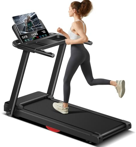 Treadmills for Home, 3.0HP Quiet Brushless 15% Incline Folding Treadmill, 12KM/H Running Machine with Heart Rate Sensor, Dual Cushion System, 136KG Weight Capacity, Holder for Cup & Phone