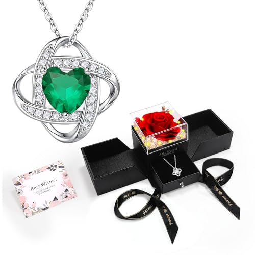 Ewige konservierte rote Rose mit Halskette Geschenkbox Romantische echte Blume für Frauen Ideal für Geburtstag, Jahrestag, Valentinstag, Muttertag