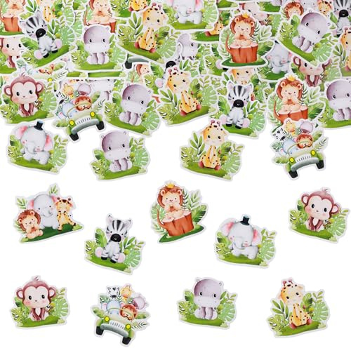 Regendeko 100 Stk. Safari Streudeko Tiere - Wild One Konfetti für Dschungel Party Dekoration, Baby Shower & 1. Geburtstag - Tischdeko aus Papier für Jungen & Mädchen, Waldtiere Motiv (Waldtiere)