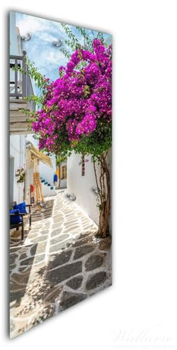 Wallario Wandgarderobe aus Glas in Größe 50 x 125 cm in Premium-Qualität, Motiv: Griechische Blütengasse | 7 Kleiderhaken zum Aufhängen von Jacken