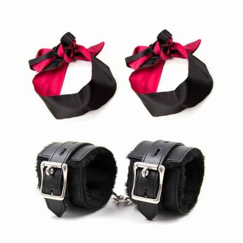 Kit Benda e Manette in Raso - Maschera Occhi Nera e Bracciale Regolabile (Nero)