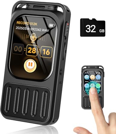 Registratore Vocale con Touchscreen 2, XIXITPY 100 Ore Registratore | Bluetooth, Doppio Microfono, Riduzione del Rumore AI, 32GB, Attivazione Vocale, MP3, Lezioni Riunioni Interviste