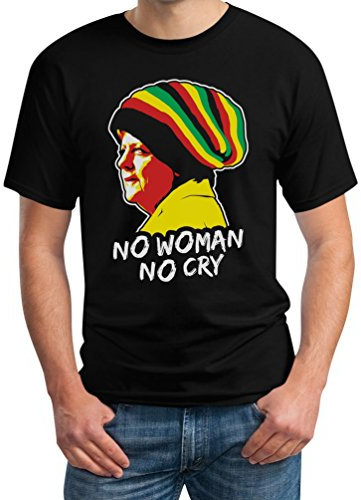 T-Shirt Herren Jamaika Merkel in Reggae Mütze - No Woman No Cry Tshirt Mann L Schwarz
