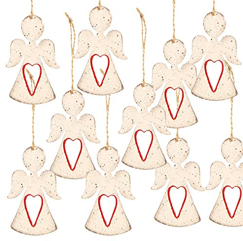 Logbuch-Verlag 10 Engel Anhänger Metall Weihnachten Weihnachtsanhänger 8 cm weiß rot Vintage