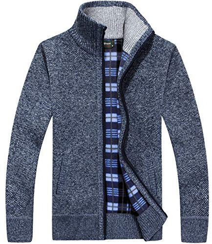westAce Mens Zip Up Thick Fleece Lined Winter Knitted Cardigan Classic Jumper Cardigan[Blue,XXL]