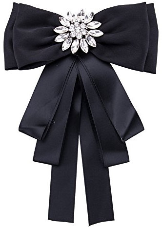 YAZILIND Cravat Broche Vintage Cristal Pré Attaché Ruban Bow Broche Cravate Accessoires De Fête De Mariage (Noir)