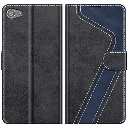 MOBESV Hülle für Sony Xperia Z5 Compact Handyhülle, Lederhülle mit Kartenfach, Klapphülle mit Ständer, Flip Case Handytasche Schutzhülle, Modisch Schwarz