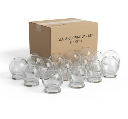 Royal Massage Fire Glass Cupping Therapy Set – Traditional Chinese Therapy Massage & Acupuncture Vacuum Pressure Cups – Cupping Set Glass Jars (#4 - Set of 15)