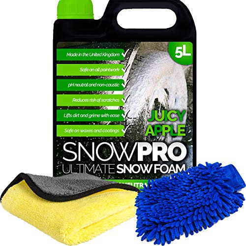 SnowPro Snow Foam Shampoo Car Wash Soap 5L pH Neutral Vehicle Cleaning Detailing Pre Wash Apple Fragrance With Microfibre Mitt
