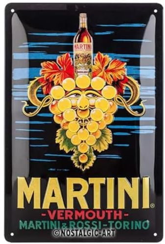Nostalgic-Art Plaque Vintage, Martini – Vermouth Grapes – Idée de Cadeau pour Amateurs de Cocktails, en métal, Déco Design Retro, 20 x 30 cm