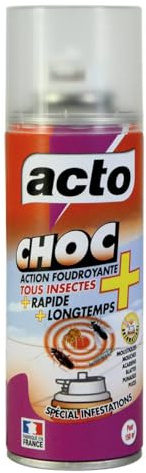 ACTO | AÉROSOL 100 ML «CHOC» ACTION FOUDROYANTE | Contre les infestations de blattes, mouches, moustiques, mites, puces, punaises, araignées... | CHOC11
