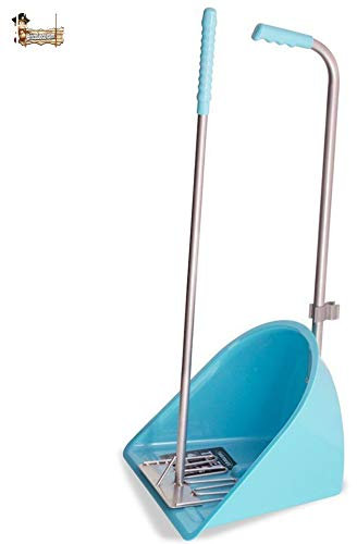 BricoLoco Recogedor rastrillo jardín. Recogehojas, césped cortado, frutos suelo, excrementos, arena gatos. Gran capacidad con rastrillo. Trabajo cómodo. Mango aluminio. Resistente a intemperie. (Azul)