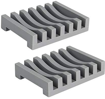 Topsky 2er-Pack Lange Haltbar Silikon Seifenschale mit Selbstentleerender Drainage, Trocknungsdesign, für Küche, Duschraum, Badezimmer (Grau) - Halten Sie Ihre Seife länger frisch und sauber!