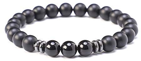 Kim Johanson Perlenarmband *Chakra* aus Onyx Stein mit Jaspis Perle I Partner Armband I Energiearmband I Freundschaftsarmband in Schwarz I Geschenk für Paare inkl. Beutel (3 x Schwarz Onyx)