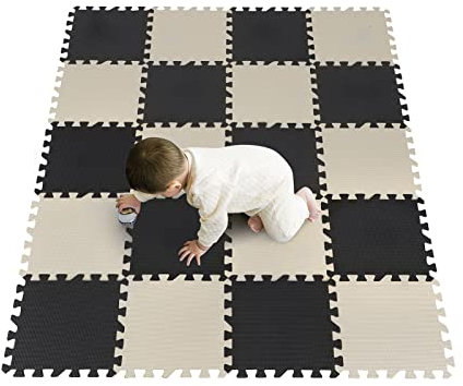 YORKING 20Pcs Foam Baby Play Mats 30x30x1cm EVA Baby Floor Tiles Thick Soft Floor Interlocking Mat Waterproof High-Resilience Foam Floor Puzzle Mat for Children's Play and Crawl (Black and White)