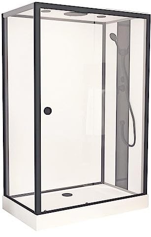 ONDÉE, Cabine de douche GONEA, Style industriel et large douche de tête, Montage sans silicone, Cabine 140x80x212cm, Accès face, Portes coulissantes en verre trempé 6mm, Anticalcaire 1 face