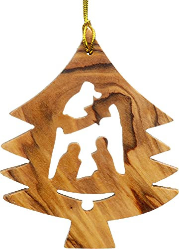SIKORA BS-OH Baumschmuck Olivenholz Anhänger aus Bethlehem - 28 Modelle wählbar, Olivenholz:No.4 Baum mit Krippenmotiv H ca 7cm