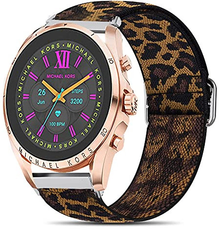 MK gen 6 Bradshaw 2021 Armband, Giaogor Einstellbar Stoff Armbänder, Weich und Dehnbar Elastizität Ersatzband für Michael Kors Gen 6 Bradshaw Smartwatch (Leopard)