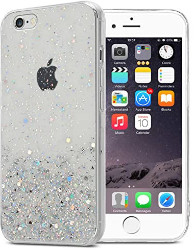 Cadorabo Hülle kompatibel mit Apple iPhone 6 PLUS/6S Plus Rundumschutz TPU Silikon Case Mädchen Glitzer Strass Design Kratzfest Weiche Gummi Bling Schutzhülle für iPhone 6 PLUS/6S Plus in Transparent