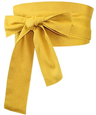 Frauen Breiter Gürtel Schleife Selbst Binden Wrap Around Obi für Kimono Yukata Retro Kleid, gelb, length: 85.83 in / 214 cm