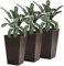 Outsunny Conjunto de 3 Macetas Cuadradas para Plantas Flores 3 Maceteros con Efecto de Símil Ratán para Jardín Terraza Interior y Exterior 36,5x36,5x61 cm Marrón