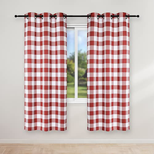 Simple Deluxe Buffalo Check Verdunkelungsvorhänge für Wohnzimmer, Schlafzimmer, Bauernhof-Stil, Raumverdunkelnd, wärmeisoliert, kariert, 94 cm B x 160 cm L, Weiß und Rot
