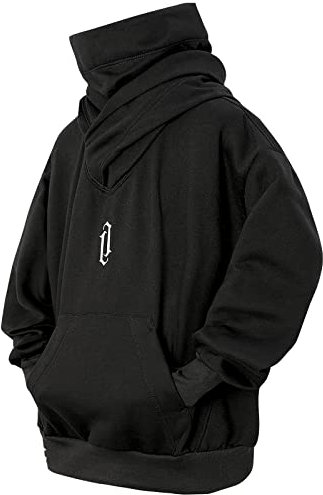 Eocicvvi Felpa Uomo con Cappuccio Collo Alto Pullover Hip Hop Stile Comoda Felpe Pile Hoodies Autunno Invernale Moda(Nero,L)