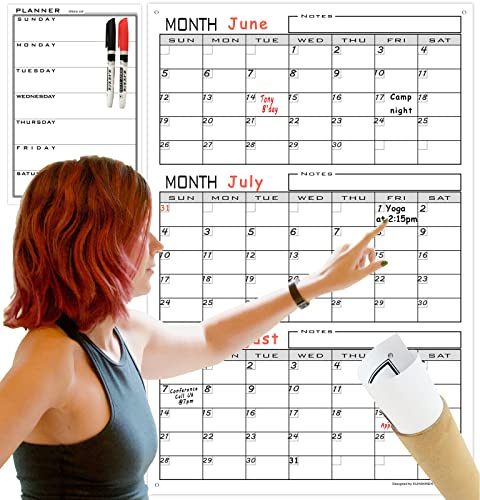 Großer, trocken abwischbarer 3-Monatskalender für die Wand, 91,4 x 61 cm, Jumbo-undatiert, Drei-Monats-Whiteboard-Kalender für mittelgroßes Büro, riesiger, wiederverwendbarer, laminierter vertikaler