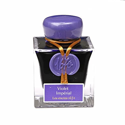 Jacques Herbin 15076JT - One bottle of gold glitter ink for fountain pen, rollerball, glass nib and nib holder 50 ml, Imperial Violet