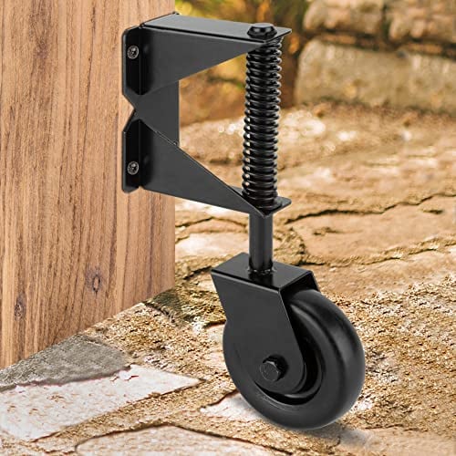 HILLMASTER 10,2 cm Torrad Tor Lenkrolle Kit mit Federbelastung für Holzzäune, Heavy Duty Tor Helper Rad Tor Stützrad für Vinyl Schwingtore, Schwarz