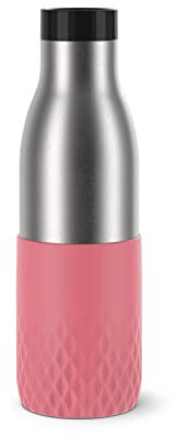 TEFAL Bludrop Bottle, 0.5 Litre, Pink Sleeve, Thermal, Stainless Steel, Silicone Sleeve, Leak Proof, Sustainable, N3110810