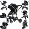 Prokoke Kinderwagen 3 in 1, Buggy mit Umkehrbarem Zwei-Wege-Schub, Kinderwagen Rahmen Aluminiumlegierung, Kombikinderwagen 3 in 1 Einem Klick Faltbar Baby Kleinkind Neugeborene (739 Black)