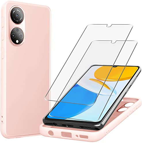 KJYLPO Compatible con Funda para Honor X7 con 2 Vidrio Cristal Templado, Suave TPU Silicona Líquida Gel Suave Funda Case Cover Robusta- Rosa