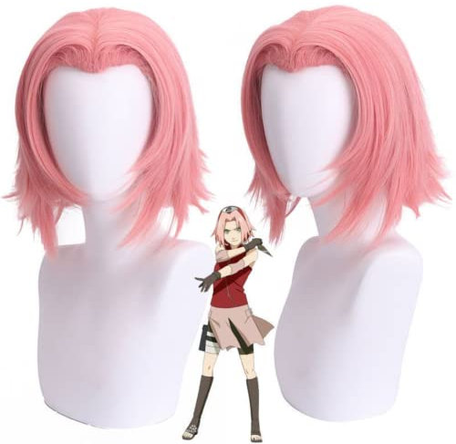 Rcrllya Anime Haruno Sakura Cosplay Perücken Rosa Kurzen Hitzebeständig Synthetische Haar Perücke Kappe Für Mädchen
