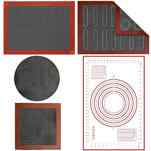 Tappetino Microforato per Forno, 5 PCS Tappetino da Forno in Silicone, Spianatoia per Impastare, Spianatoia Silicone Riutilizzabile Antiaderente Resistente Calore e Riutilizzabile per Pizza
