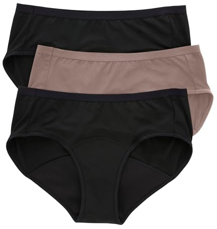 Hanes Periodo, Biancheria Intima da Donna a Vita Bassa, Protezione moderata Contro Le perdite, Mutandine Hipster Lavabili, Confezione da 3, Acciaio Caldo, Pepe Grigio, Nero, 9