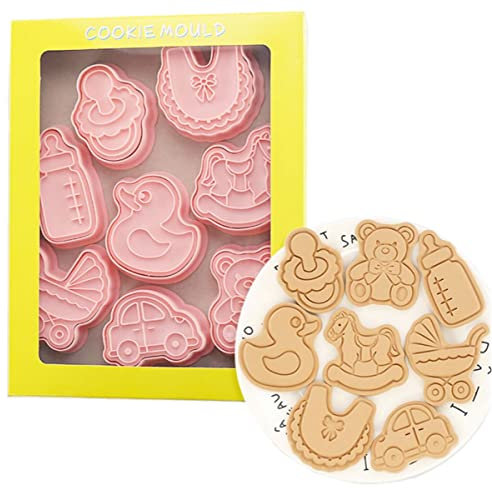 8 Stücke Niedliche Baby Shower Cookie Cutters Kunststoff Neugeborene Party Cookie Stamps Cookie Mould Press Baby Shower Cookie Mould Set Backen Küche Werkzeuge (Baby)