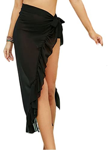 Jarseila Paréo de Plage Femmes Robes de Plage Sarong Long Bikini Cover Up Maillot de Bain Couverture Mousseline Wrap Jupes 2024 Eté #B-Noir
