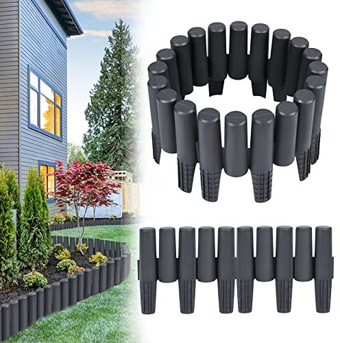 Yznahre 11,2m Rasenkante Kunststoff, Garden Beeteinfassung Gartenpalisade Mähkante Beetumrandung Palisade Beetzaun Holzoptik, Anthrazit, 1 Element (L x H): 28 x 24,5 cm