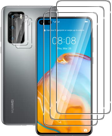 FWang [3+2 Stück] Temperglas Schutzfolie für Huawei P40 und Kamera Schutzfolie,9H Härte,kratzfest,blasenfrei,HD Displayschutz