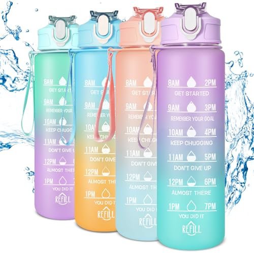 Kinder Trinkflasche mit Strohhalm,700ml Auslaufsicher Sport Trinkflasche,Motivierende Wasserflasche mit Zeitmarkierung Bpa Frei Tritan Trinkflasche für Mädchen, Junge, Schule, Gym(Purplish green)