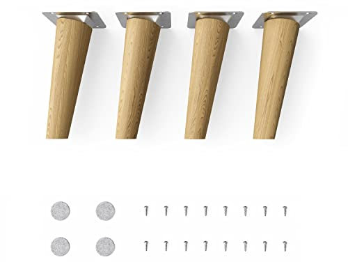 Sossai Möbelfüße aus Massivholz Eiche mit Öl-Finish, Clif Round HMF2, 15 cm hoch, rund, schräge Ausführung, für Kommoden, Schränke, Regale