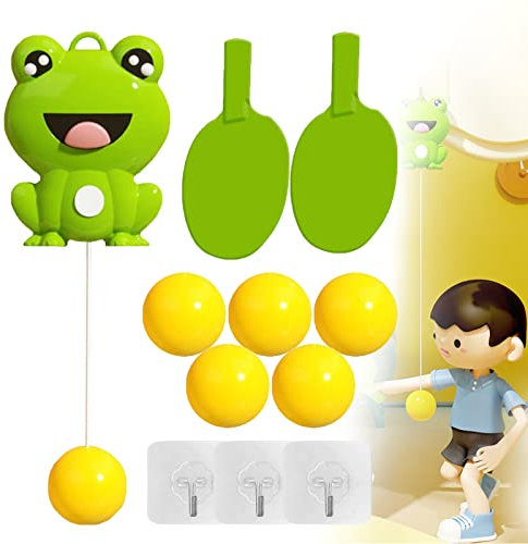 DINNIWIKL Indoor Hanging Table Tennis Trainer Portable Set, Hanging Table Tennis Trainer, Table Tennis Trainer Set with Racket and Balls Portable Exerciser Toy, Height Adjustable (Frog-B)