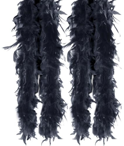 2 Stück Flauschige Federboa zum Basteln,Federboa,Länge 200cm,Feder-Schal,Turkeyfeder Verkleidungszubehör,Halloween-Handwerk,Hochzeitsdekoration,Federstola Federschal Kostüm Karneval Mottoparty,Schwarz