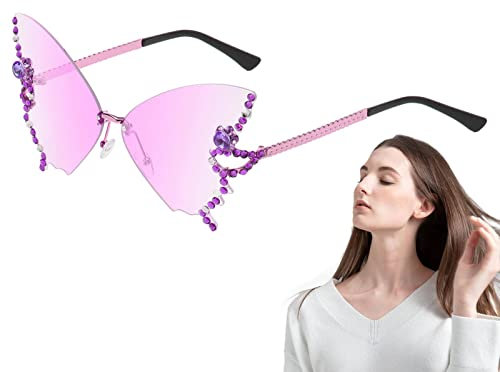 Fulenyi Schmetterlingsbrille, Feen-Strass-Brille in Schmetterlingsform, Aesthetic Eyewear Fairy Sonnenbrille UV-Schutz für Mädchen