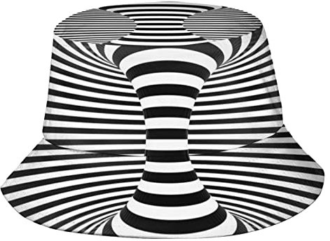 FJQWKLF Unisex Print Bucket Hats, Trippy Black and White Tunnel Beach Sun Hat for Women Summer Travel, Outdoor Cap for Women Men